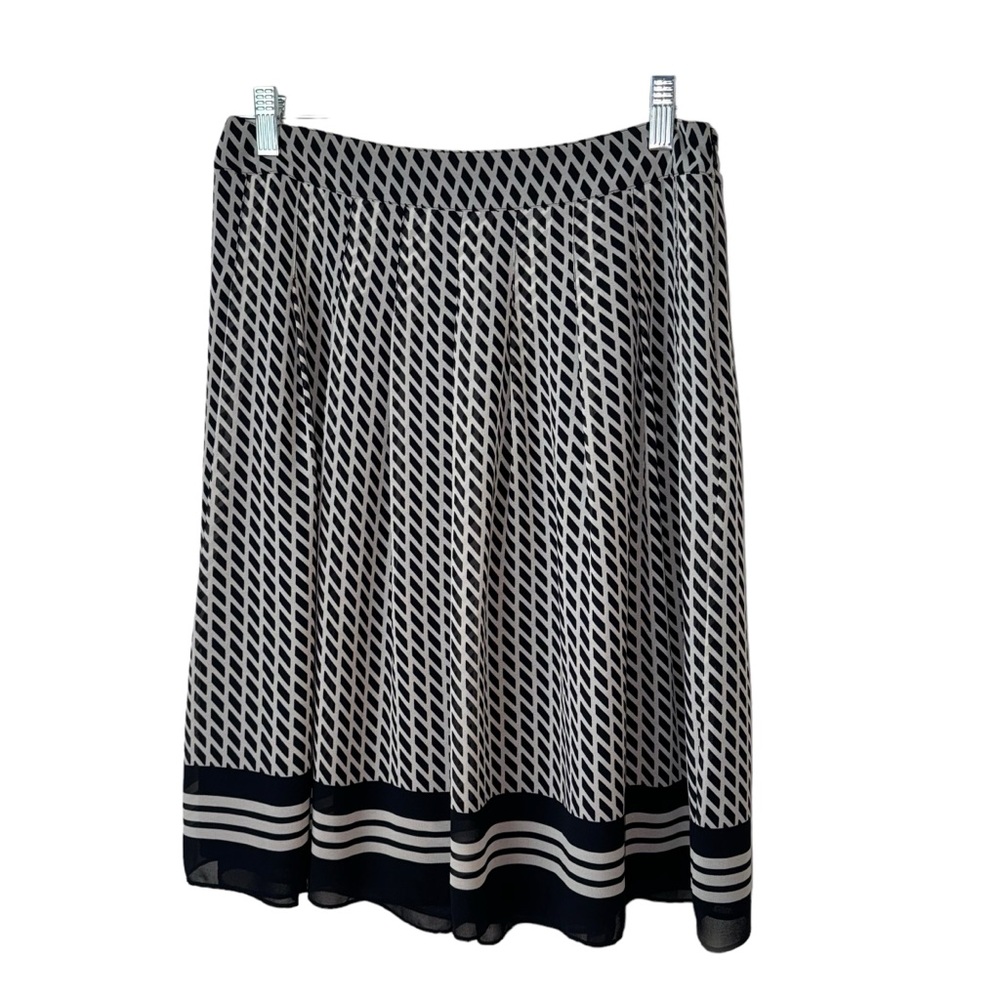 Talbots A-line Womens Petite Pleated Navy And White‎ Geometric Print Skirt 6P